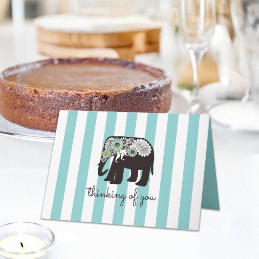 Carte Turquoise Rayure Paisley Eléphant À penser à toi