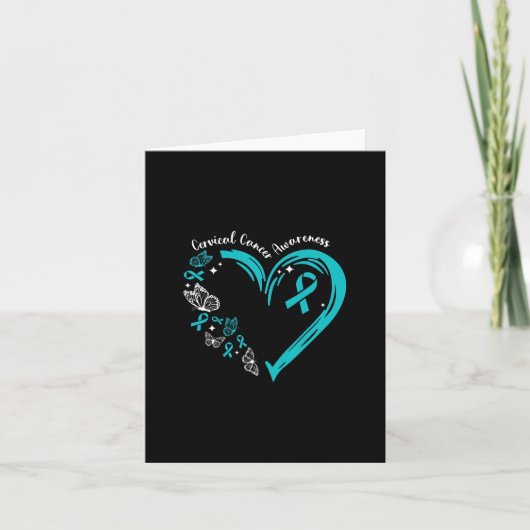 Carte Turquoise Ruban Papillon Coeur Cervical Cancer Awa (Devant)
