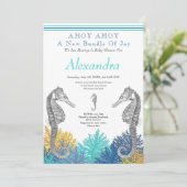 Carte Turquoise Seahorse, Baby shower Ahoy (Debout devant)