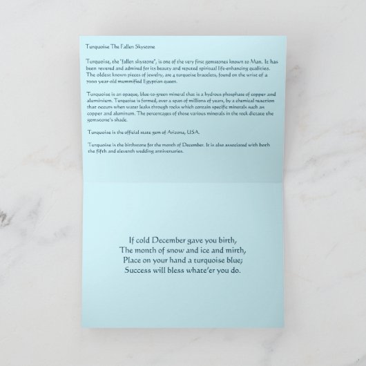 Carte Turquoise Tombée Sky Stone Décembre Anniversaire (Intérieur)