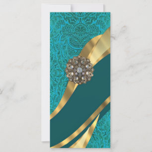 Carte Turquoise vert vert damassé