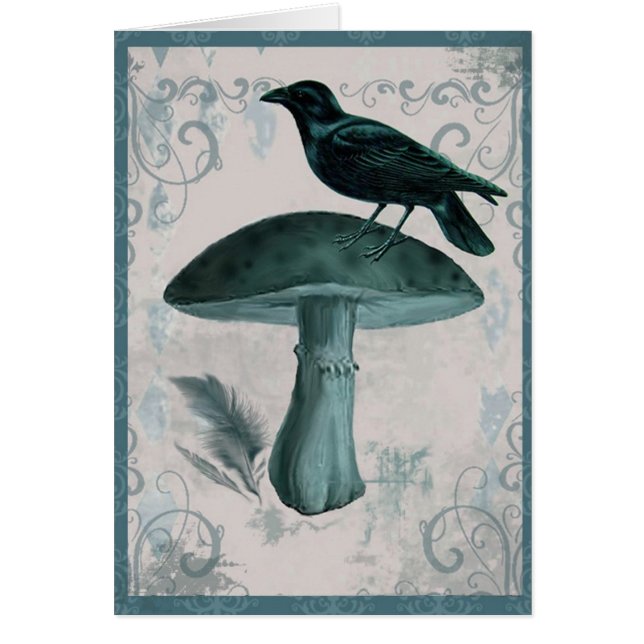 Carte turquoise vintage de champignon de Raven (Devant)