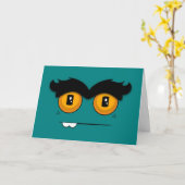 Carte Turquoise Visage Drôle Avec Un Anniversaire Unibro (Fleur jaune)
