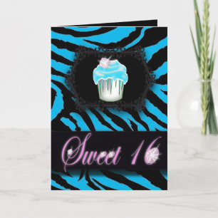 Carte Turquoise Zebra print Sweet 16