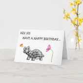 CARTE TURTLE DIT QUE SIS NE FÊTE PAS SANS MOI ! (Fleur jaune)