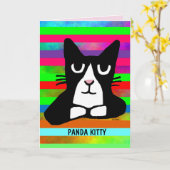 Carte Tuxedo Cat CUTE ANNIVERSAIRE PANDA KITTY SALUT (Fleur jaune)