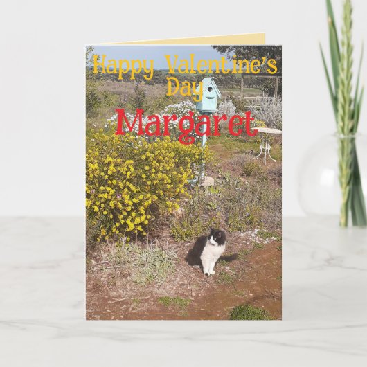 Carte Tuxedo Cat Cute Red Yellow Valentines Wifes Name (Devant)