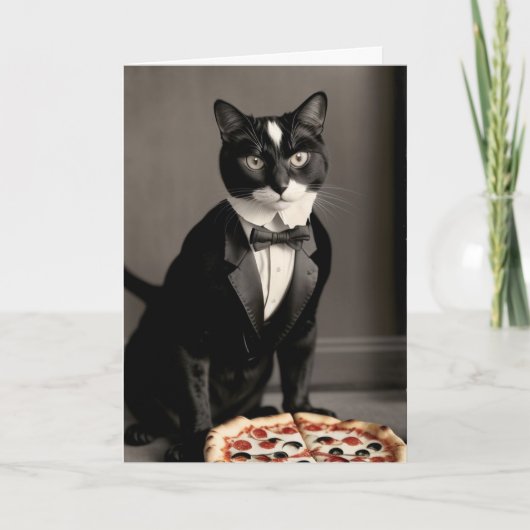 Carte tuxedo cat et pizza (Devant)