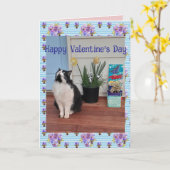 Carte Tuxedo Cat Funny Cute Cats Valentines Day Blue (Fleur jaune)