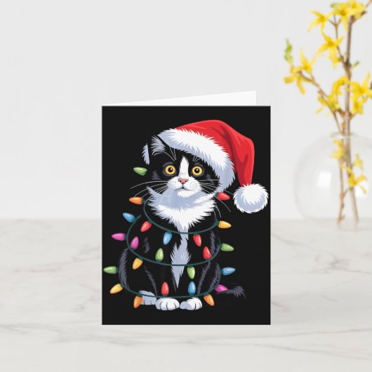 Carte Tuxedo Cat Meow Santa Tuxie Christmas Tree (Fleur jaune)