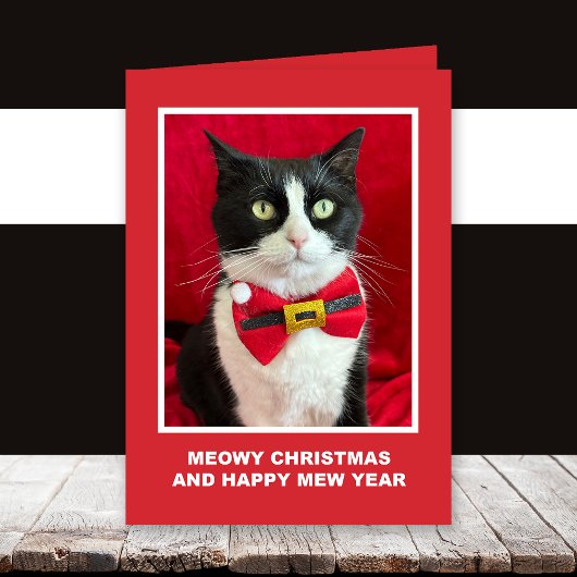 Carte Tuxedo Cat Meowy Christmas Card
