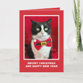 Carte Tuxedo Cat Meowy Christmas Card (Devant)