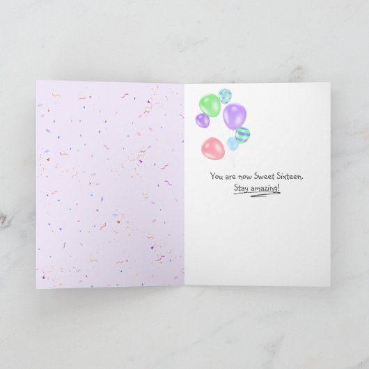Carte Tuxedo Cat Sweet 16 Balloon d'anniversaire (Intérieur)
