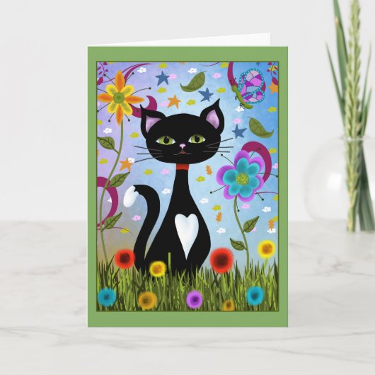 Carte Tuxedo Chat Assis Dans Un Jardin (Devant)