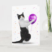 Carte Tuxedo Chat avec 90e ballon d'anniversaire (Devant)