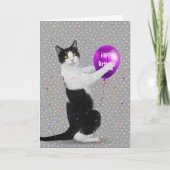 Carte Tuxedo Chat avec ballon d'anniversaire (Devant)