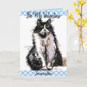 Carte Tuxedo Chat Cute Dessin Noir Blanc Valentines Jour (Fleur jaune)