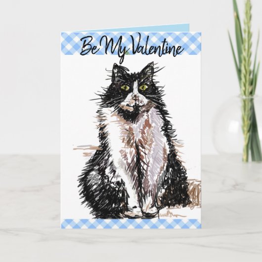 Carte Tuxedo Chat Cute Dessin Noir Blanc Valentines Jour (Devant)