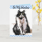 Carte Tuxedo Chat Cute Dessin Noir Blanc Valentines Jour (Fleur jaune)