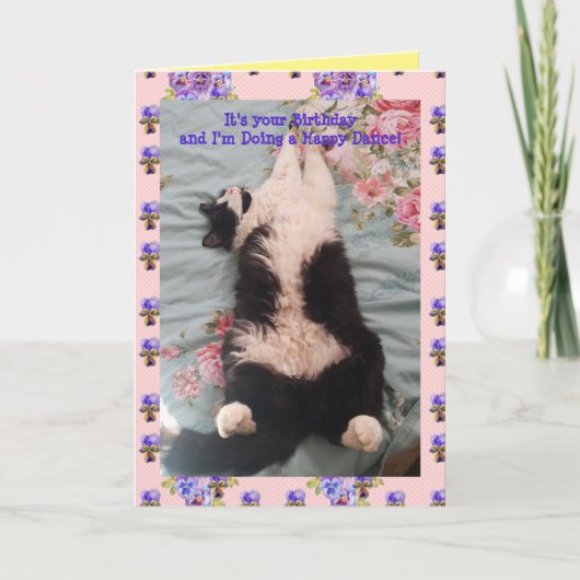 Carte Tuxedo Chat Cute Funny Happy Dance Chats Viola Car (Devant)