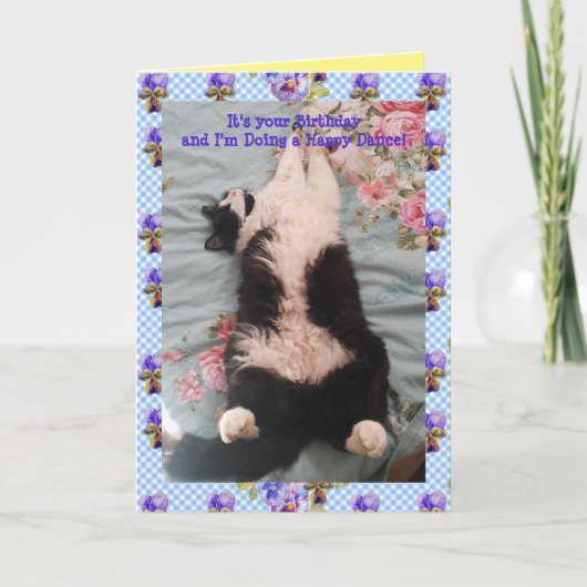 Carte Tuxedo Chat Cute Funny Happy Dance Chats Viola Car (Devant)