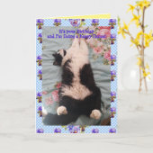 Carte Tuxedo Chat Cute Funny Happy Dance Chats Viola Car (Fleur jaune)