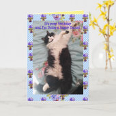 Carte Tuxedo Chat Cute Funny Happy Dance Chats Viola Car (Fleur jaune)