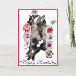 Carte Tuxedo Chat Cute Jolie Fleurs Chats Aquarelle Voit