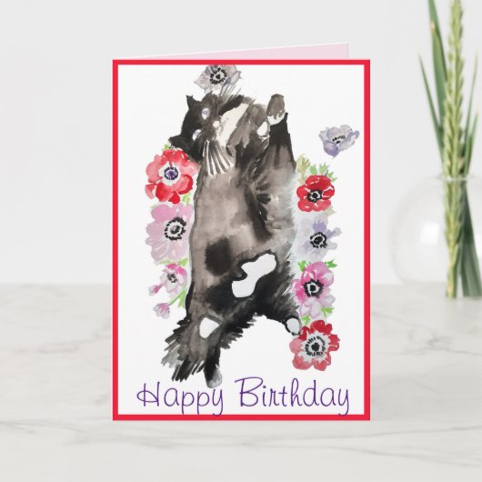Carte Tuxedo Chat Cute Jolie Fleurs Chats Aquarelle Voit (Devant)