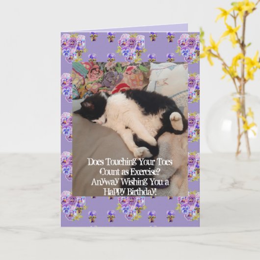Carte Tuxedo Chat Cute Joyeux Anniversaire Touch Toes Ca (Fleur jaune)