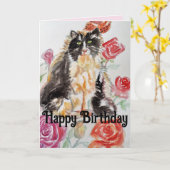 Carte Tuxedo Chat Cute Rose Fleurs Chats Aquarelle Rose (Fleur jaune)