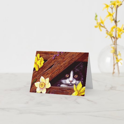 Carte Tuxedo Chat Daffodiques Art Créationarts (Fleur jaune)