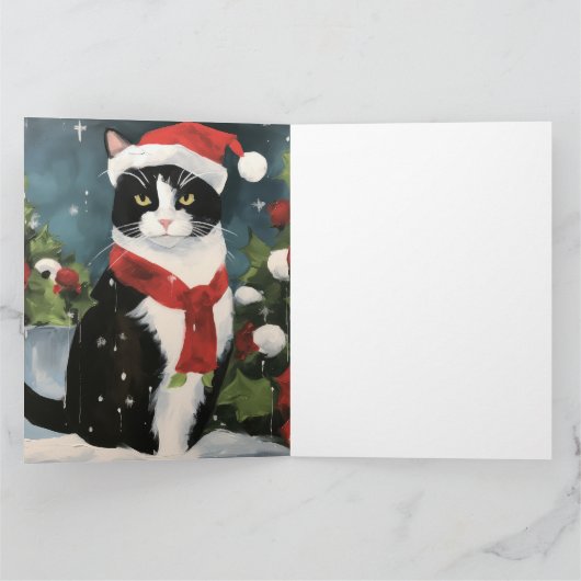 Carte Tuxedo Chat en Noël de neige (Intérieur)