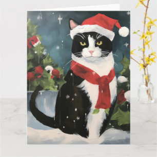 Carte Tuxedo Chat en Noël de neige