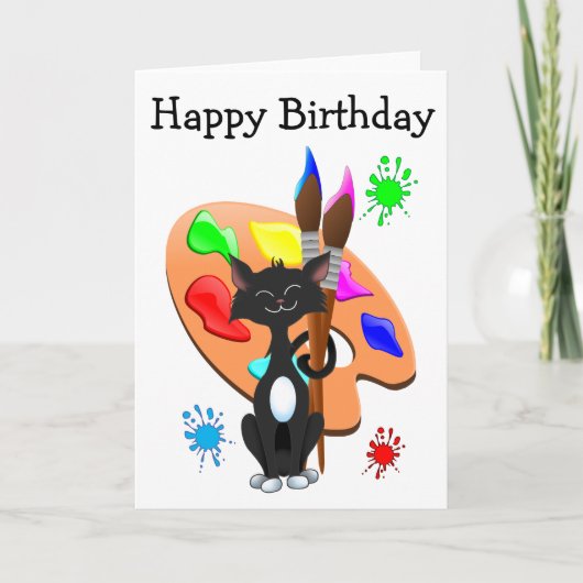 Carte Tuxedo Chat Et Palette De Peinture Anniversaire (Devant)
