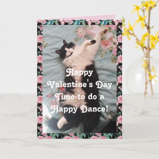Carte Tuxedo Chat Funny Heureuse Sainte-Valentin Dance C (Fleur jaune)