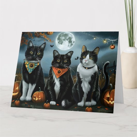 Carte Tuxedo Chat Halloween Éffrayant (Devant)