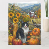 Carte Tuxedo Chat récolte d'automne Thankgiving (Devant)