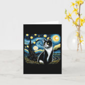 Carte Tuxedo Chat Starry Peinture de nuit Tuxedo Proprié (Fleur jaune)
