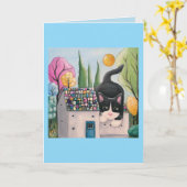 Carte Tuxedo Chat Whimsical Art (Fleur jaune)