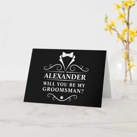 Carte Tuxedo Cravate Serez-Vous Mon Groomsman Black Foll (Fleur jaune)