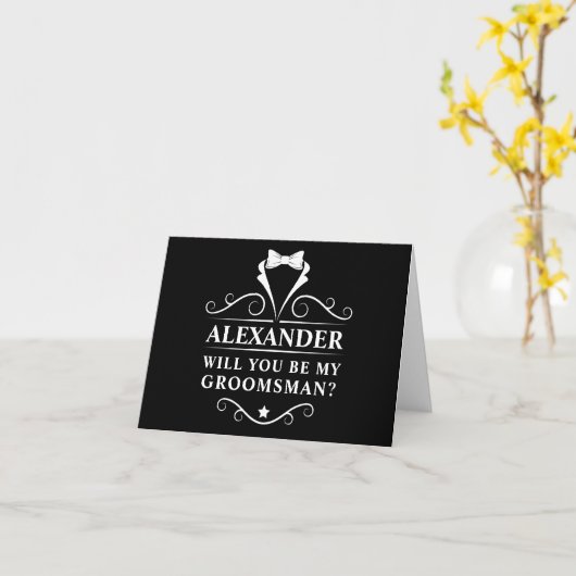 Carte Tuxedo Cravate Serez-Vous Mon Groomsman Note Noire (Fleur jaune)