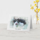 Carte Tuxedo kitten anniversaire humoristique (Fleur jaune)