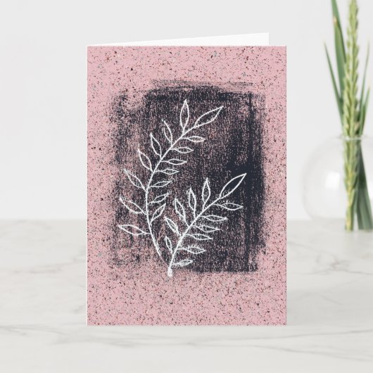 Carte Twig blanc Abstrait sur peinture rose et noire (Devant)