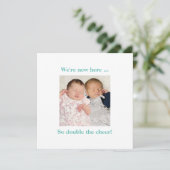 Carte Twin Babies Turquoise Photo Naissance contemporain (Debout devant)
