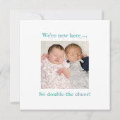 Carte Twin Babies Turquoise Photo Naissance contemporain (Devant)