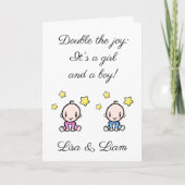 Carte Twin Baby Congratulations, Custom Girl & Boy  (Devant)