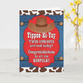 Carte TWIN Baby Cowboys Occidentale Thème Félicitations (Fleur jaune)