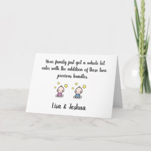 Carte twin baby félicitations card, fille & garçon jumea