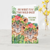 Carte Twin Baby Félicitations Cheetah Jungle Thème (Fleur jaune)